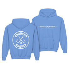 Load image into Gallery viewer, Crooked Hooker Classic Hooded Sweatshirt, Youth – back and front
