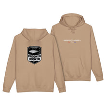 Load image into Gallery viewer, Crooked Hooker Cow Town Bluefin Pullover Hoodie – Sandstone – back and front
