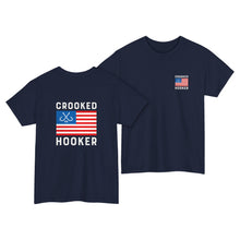 Load image into Gallery viewer, Crooked Hooker Patriot T-Shirt – Navy – back and front
