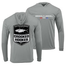 Load image into Gallery viewer, Cow Town USA Tuna Badge Long Sleeve Hooded UV Protection Shirt
