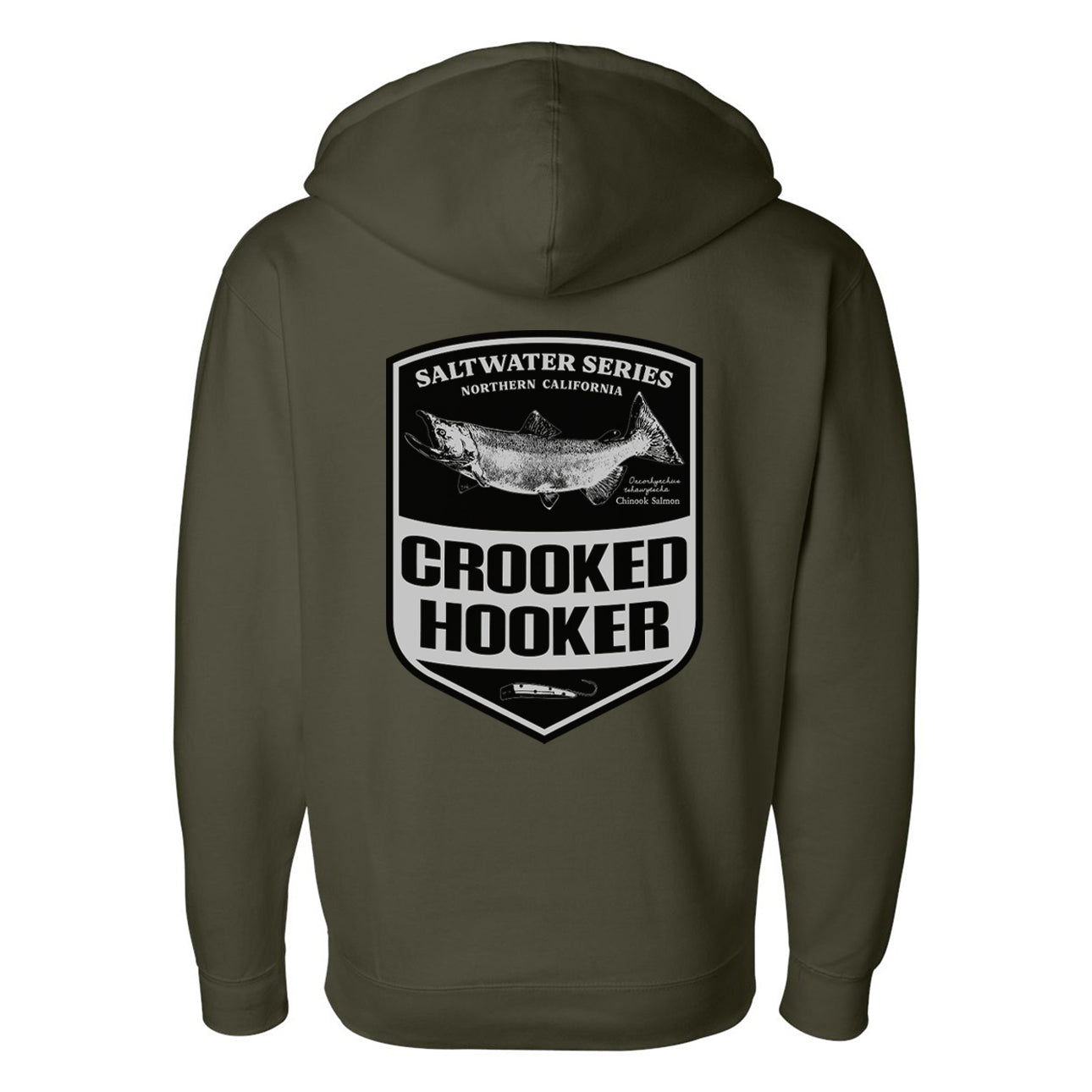 Salmon Badge Premium Hoodie from Crooked Hooker
