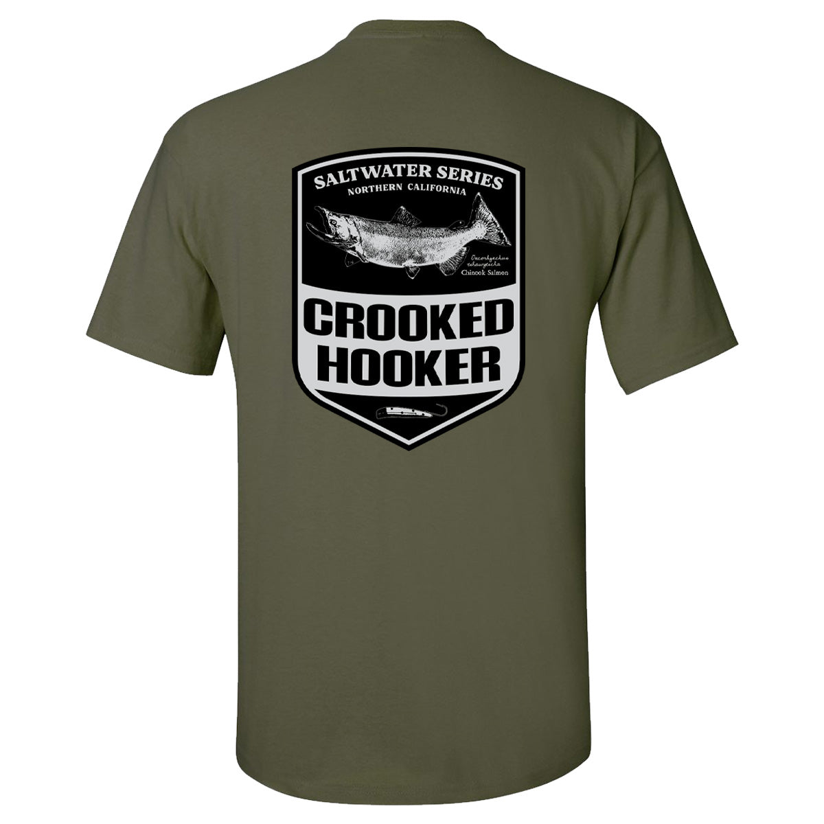 Salmon Badge Premium T-Shirt from Crooked Hooker